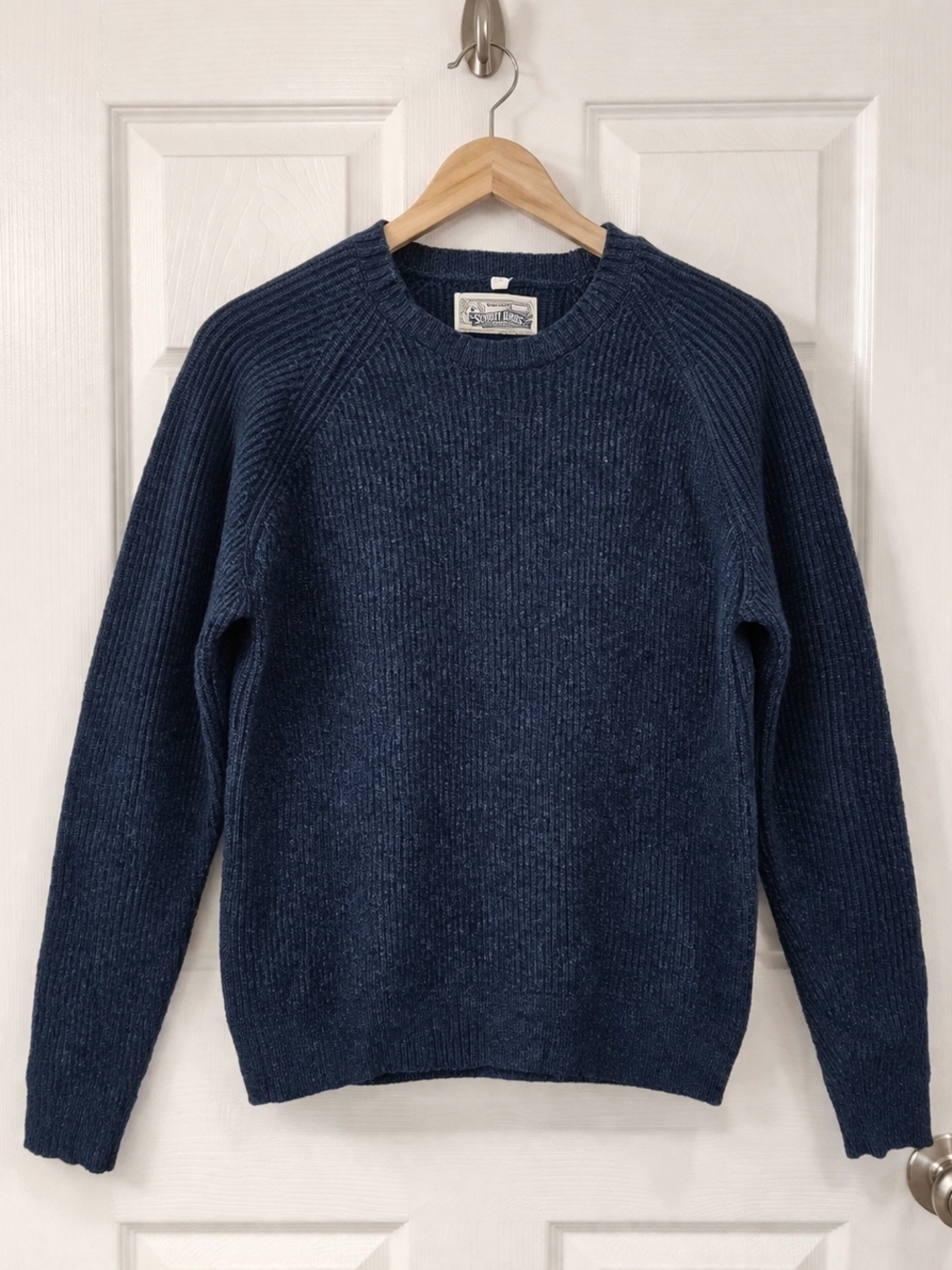 Schott Bros Ribbed Wool Blend Sweater XL Blue Crewneck Classic Heavy Knit